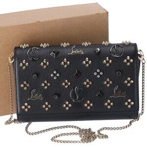 Christian Louboutin Paloma Clutch Crossbody Bag Black Leather Studded